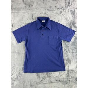 Vintage Action Kmart‎ Polo Shirt Mens L Blue 70s Single Stitch Pocket Retro Rare